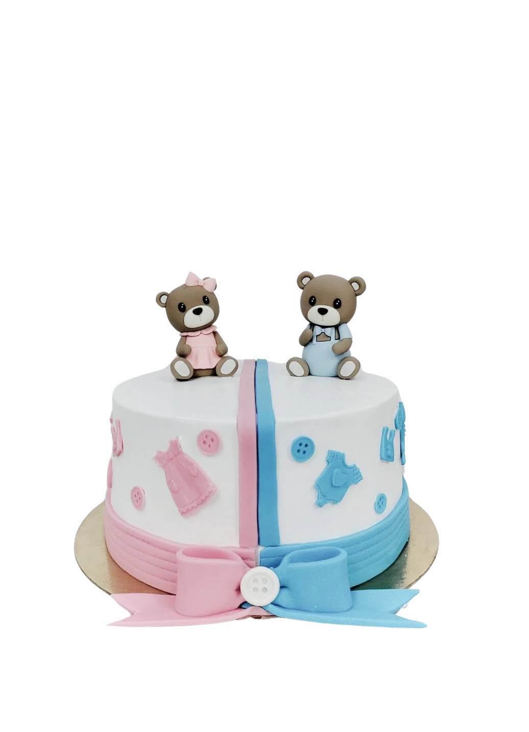 Tarta de revelación con dos ositos en colores azul y rosa