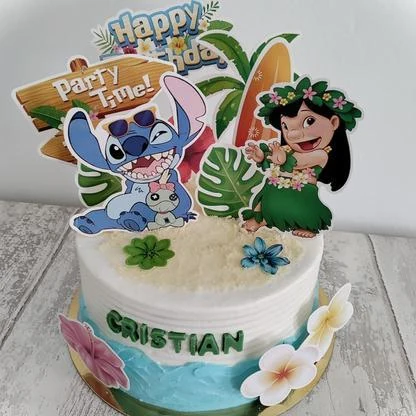 Tarta tropical personalizada de Stitch y Lilo